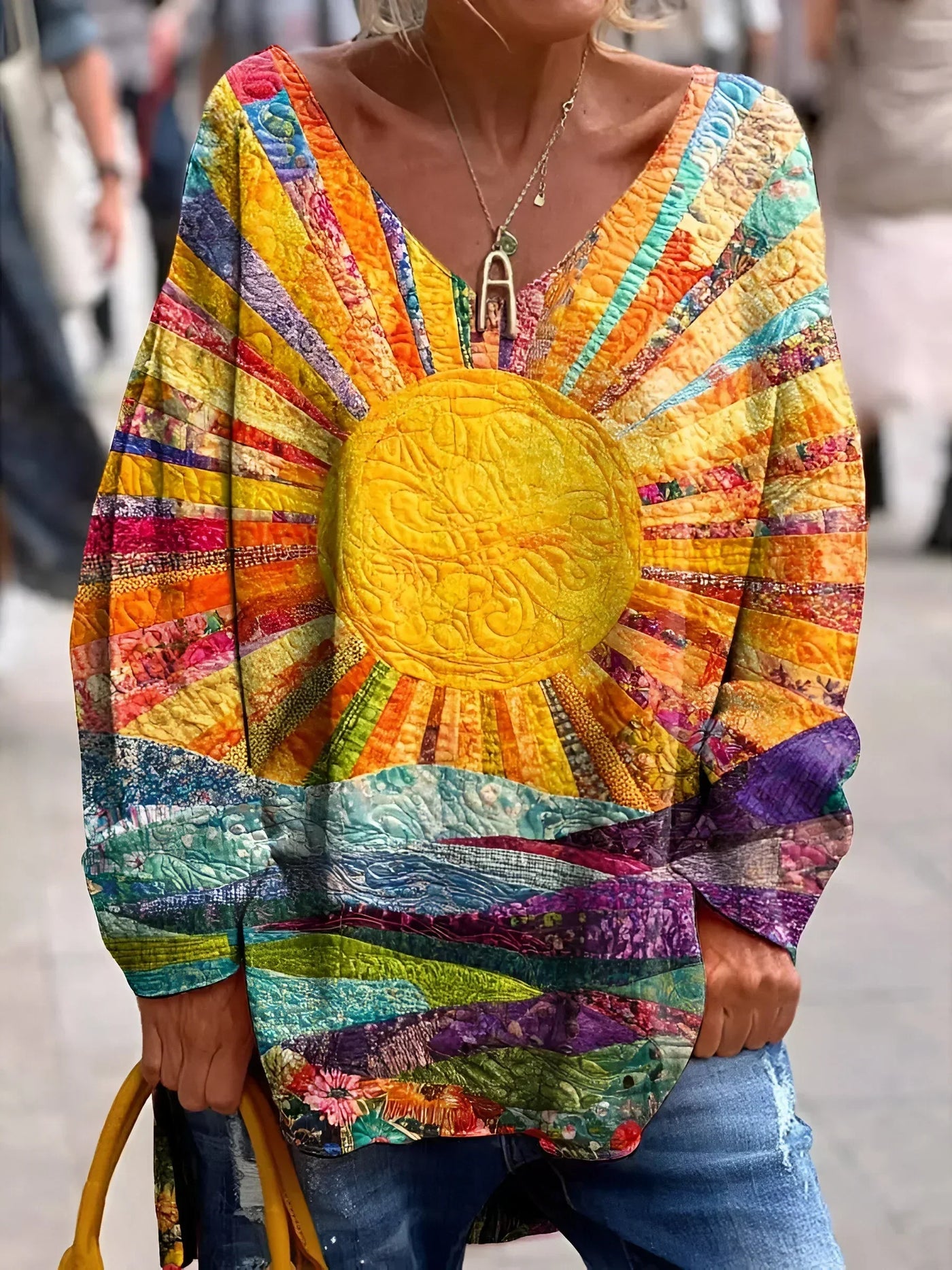 Jacoba | Livlig Boho-top med Solstrålemønster
