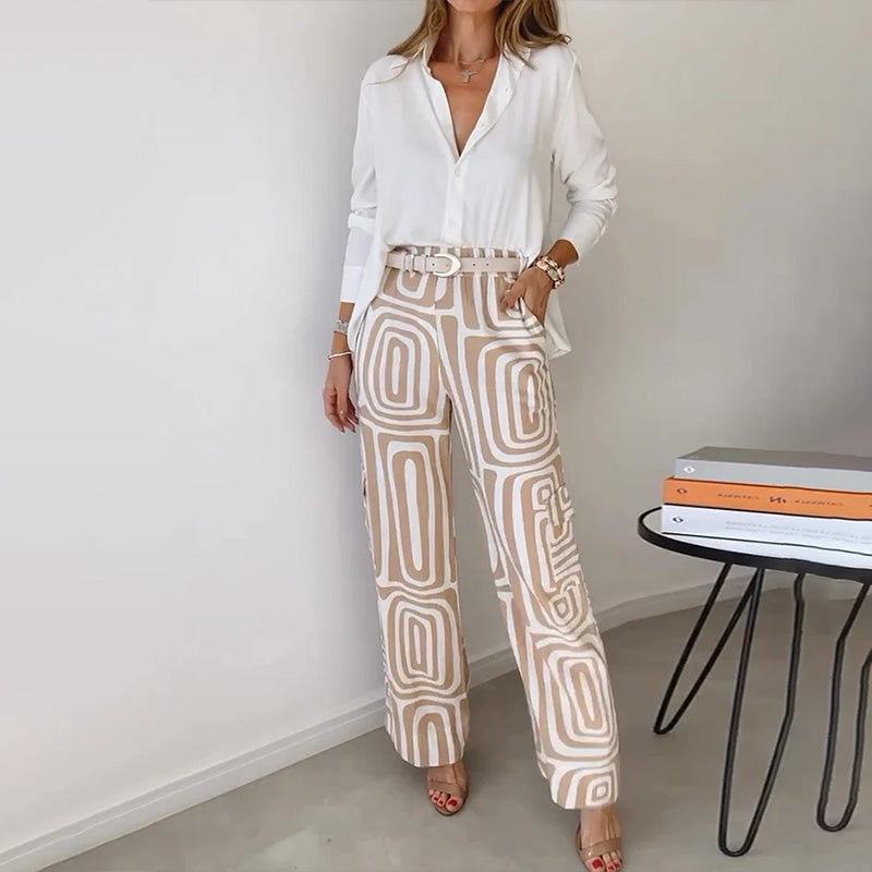 Suzy™ | Stilfulde Bukser med Vide Ben & Skjorte med Knapper