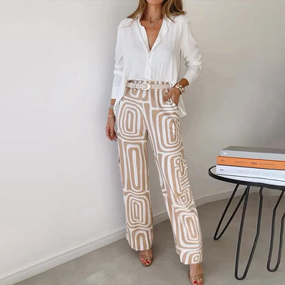 Suzy™ | Stilfulde Bukser med Vide Ben & Skjorte med Knapper