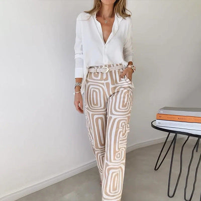 Suzy™ | Stilfulde Bukser med Vide Ben & Skjorte med Knapper