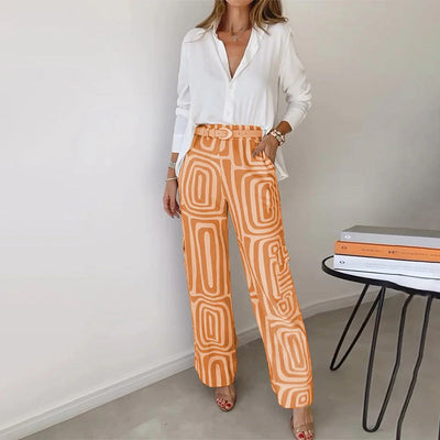 Suzy™ | Stilfulde Bukser med Vide Ben & Skjorte med Knapper