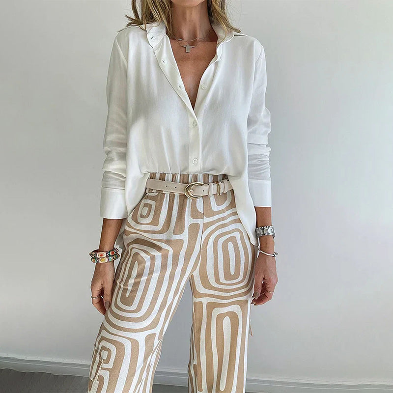 Suzy™ | Stilfulde Bukser med Vide Ben & Skjorte med Knapper