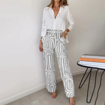 Suzy™ | Stilfulde Bukser med Vide Ben & Skjorte med Knapper