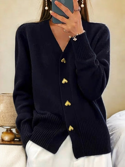 Alvhilde | Stilfuld V-hals Cardigan med Knapper