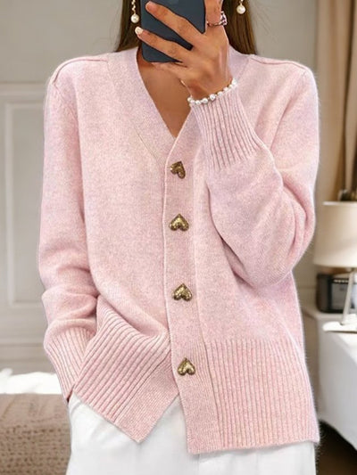Alvhilde | Stilfuld V-hals Cardigan med Knapper