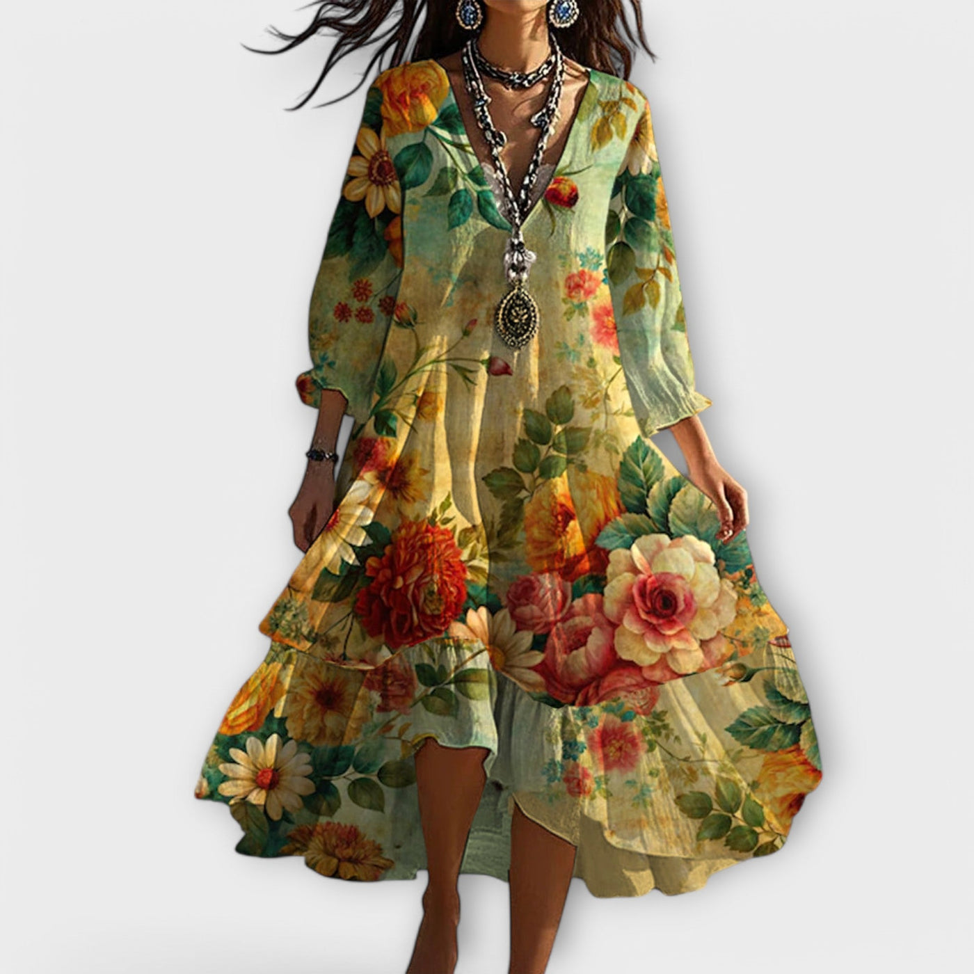Marina | Blomster Midi Kjole